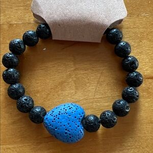 Hawaiian Lava Rock Black and Blue Heart Beaded Bracelet